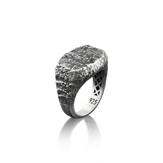 Lava Rock Surface Mens Ring in Silver, Oxidized Cool Male Ring in Unusual Style, Nature Inspired Ring For Boyfriend, Dad Birthday Gift