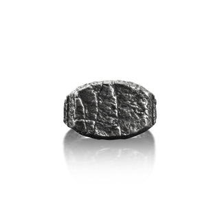 Lava Rock Surface Mens Ring in Silver, Oxidized Cool Male Ring in Unusual Style, Nature Inspired Ring For Boyfriend, Dad Birthday Gift