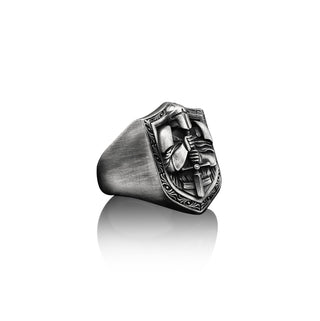 Crusader Knight Handmade Silver Men Signet Ring, Christian Medieval Templar Sterling Silver Men Jewelry, Silver Biker Ring, Memorial Gift