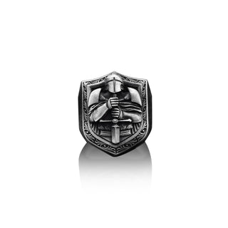 Crusader Knight Handmade Silver Men Signet Ring, Christian Medieval Templar Sterling Silver Men Jewelry, Silver Biker Ring, Memorial Gift