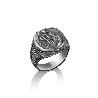 Saint Christopher Ring For Men in Silver, Christian Signet Ring, Catholic Pinky Ring For Her, Religious Jewelry, Catholic Ring, Gift For Men