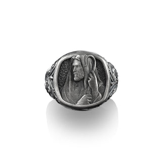 The Good Shepherd Jesus Silver Ring For Men, Christ and his Sheep Signet Ring, Christian Jewelry, Victorian Art Ring For Men, Jesus Men Ring