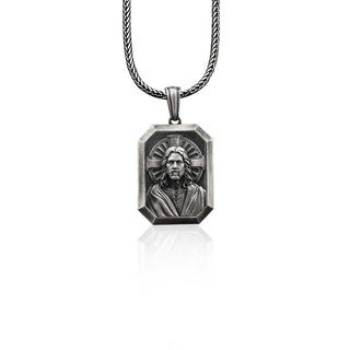Mens Solid Silver Jesus Pendant, Personalized Jesus Necklace, Religious Christian Pendant, Unisex Religious Pendant, Silver Crucifix Gift