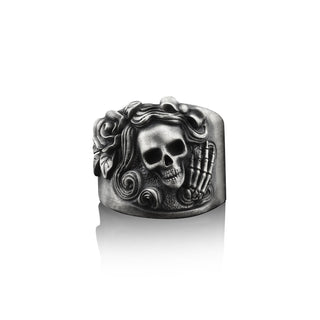Skull with Hand Skeleton Handmade Sterling Silver Ring, Skull Gothic Ring, Skull Punk Ring, Skull Jewelry, Best Friend Ring, Ring for men