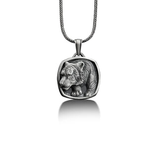 Tiger 925 Silver Personalized Necklace, Sterling Silver Animal Necklace, Cat Necklace, Tiger Jewelry, Engraved Necklace, Memorial Men's Gift