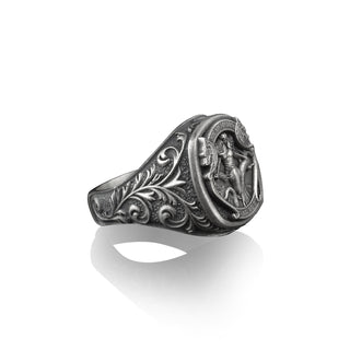 Mara The Viking Valkyrie Square Signet Ring, Norse Mythology Lover, Sterling Silver Pinky Rings for Women, Mens Rings, Chunky Biker Ring