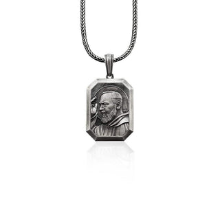 Padre Pio Personalized Mens Necklace, Saint Padre Pio Silver Man Pendant, Personalized Christian Unisex Necklace, Religious Oxidized Pendant