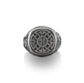 Celtic Knot Cross Signet Ring For Men in Silver, Scandinavian Norse Mythology Pinky Ring, Gifts for Mythology Enthusiast, Celtic Silver Ring