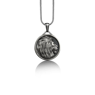 Sterling Silver Lion Personalized Necklace, Silver Leo Zodiac Necklace, Customizable Necklace, Engraved Lion Men's Necklace, Gift For Family