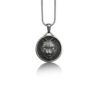 Sterling Silver Wild Wolf Charm Neckalce, Handmade Angry Wolf Men Pendant, Scandinavian Jewelry, Wolf Men Medallion Necklace, Gift For Men