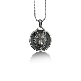 Wolf Medallion, Norse Mythology Wolf Handmade Sterling Silver Men Charm Necklace, Viking Wolf Jewelry, Fenrir Wolf Head Pendant with Chain