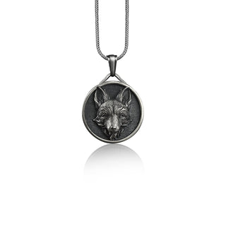Handmade Fox Head Silver Men Charm Necklace, Personalized Silver Fox Head Pendant, Animal Gift  Medallion, 925 Silver Husband Gift Necklace