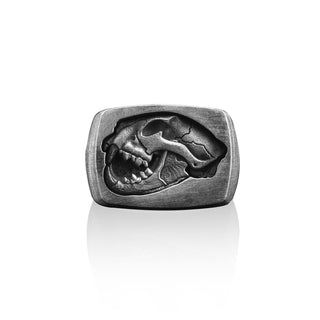 Lion Skull Handmade Sterling Silver Men Signet Ring, Lion Fossil Jewelry, Lion Biker Ring, Animal Ring, Minimalist Ring, Ring For Men