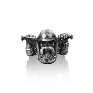 Skull 925 Sterling Silver Biker Ring, Gothic Ring, Skull Jewelry, Motorcycle Art, Minimalist Ring, Unique Ring, Engraved Ring, Memorial Gift