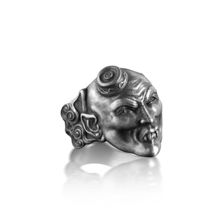 Handmade Gothic Devil Ring for Men, Demon Face Ring in Oxidized Sterling, Oni Mask Ring for Husband, Devil Jewelry for Him, Statement Ring