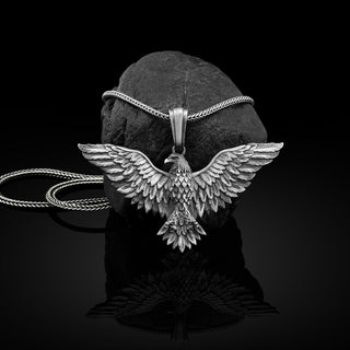 Sterling Silver American Winged Eagle Handmade Necklace, Winged Eagle Men Necklace, American Eagle Pendant, Silver Animal  Gift Men Jewelry