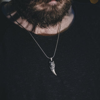 Nordic Wolf Tooth Handmade Sterling Silver Men Charm Necklace, Scandinavian Wolf Men Jewelry, Viking Wolf Pendant, Norse Mythology Necklace