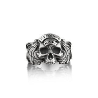 Memento Mori Mens Skull Ring in Silver, One Of A Kind Gothic Ring For Best Friend, Memento Mori Goth Jewelry For Men, Biker Ring For Husband