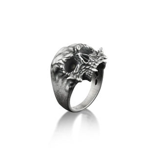 Vampire Skull Gothic Ring For Men, Fantasy Ring For Best Friend in Punk Style, Unique Biker Mens Ring in Sterling Silver, Halloween Ring