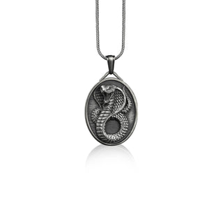 Snake oval medal pendant necklace in silver, Personalized animal necklace for husband, Engraved gift necklace for dad