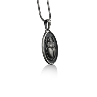 Egyptian scarab sterling silver pendant necklace, Personalized animal jewelry for mythology lover, Best friend necklace