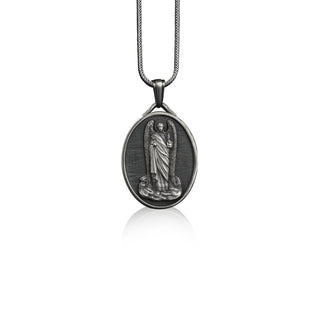 Archangel st michael pendant necklace in silver, Personalized religious necklace for mama, Custom name pendant for her