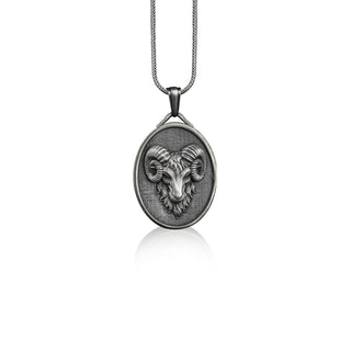 Ram head charm necklace in sterling silver, Personalized animal lover necklace for mama, Aries sign zodiac necklace