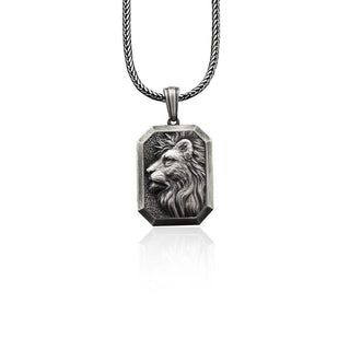 Solid Silver Lion Personalized Men's Necklace, Relief Lion Head Man Medallion, African Wild Lion Silver Men Necklace, Husband Gift Necklace