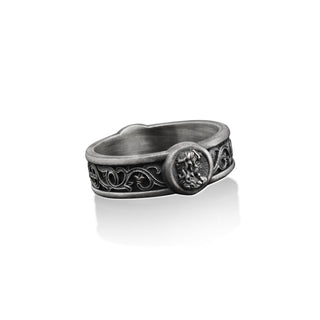 Gorgon Medusa with Lily Motifs Handmade Sterling Silver Band Ring, Medusa Wedding Ring, Stackable Greek Mythology Ring, Anniversary Men Gift
