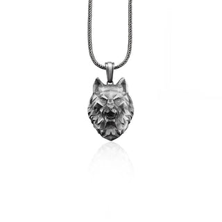 Wolf Handmade Silver Necklace, 3D Geometric Wolf Head Silver Men Jewelry, Wolf Head Sterling Silver Pendant, Geometric 3D Wolf Head Men Gift