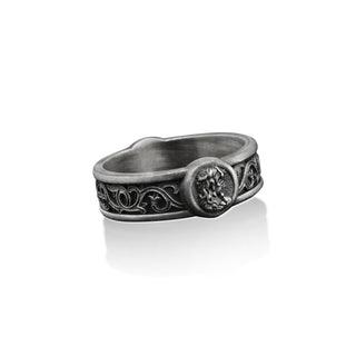 Gorgon Medusa with Lily Motifs Handmade Sterling Silver Band Ring, Medusa Wedding Ring, Stackable Greek Mythology Ring, Anniversary Men Gift