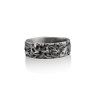 Demons Handmade Sterling Silver Men Band Ring, Lucifer Stackable Biker Ring, Silver Gothic Jewelry, Skull Gothic Ring, Anniversary Gift