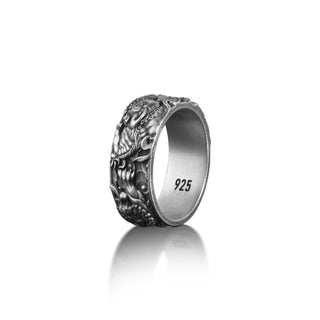 Chinese Tiger Band Ring for Men, Traditional Ornament Ring in Sterling Silver Ring, Ring for Men, Chinese Tiger Silver Jewelry, Ethnic Ring