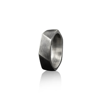 3D Twisted Hexagonal Handmade Sterling Silver Men Band Ring, Geometric Men Wedding Ring, Geometric Wedding Band, Fashionable Men Jewelry