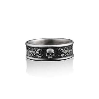 Skull and Scorpions Handmade Sterling Silver Men Band Ring, Fashionable Men Biker Ring, Stylish Stackable Animal Ring, Men Gothic Jewelry