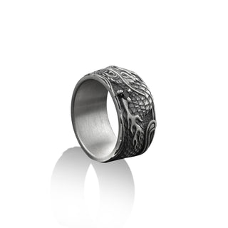 Japanese Dragon Silver Mythology Ring, 925 Sterling Silver Biker Ring, Stackable Ring, Handmade Jewelry, Engraved Ring, Best Man Gift