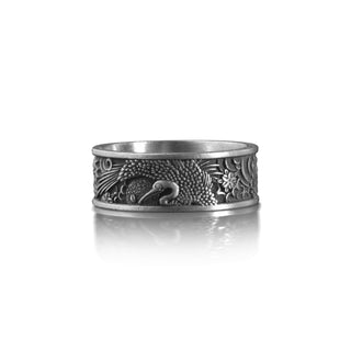 Japanese Shadoof Sun Mens Ring in Sterling Silver, Traditional Ornamental Ring, Men Wedding Band Ring, Japanese Jewelry, Asian Oriental Ring