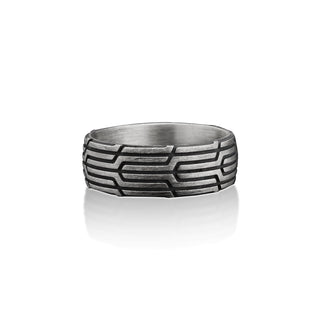 Elegant Handmade Sterling Silver Men Band Ring, Tyre Motifs Men Wedding Ring, Fashionable Wedding Band, Engagement Ring, Anniversary Ring