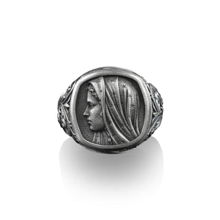 Holy Mother Virgin Mary, Sterling Silver Square Signet Ring, Catholic Gifts for Women, Mens Signet Rings, Christian Gifts, Religious Jewelry