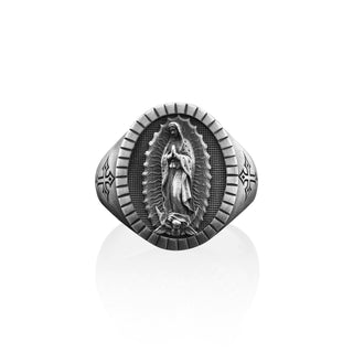 Our Lady of Guadalupe Signet Ring For Men , Guadalupe Christian Sterling Silver Ring, Virgin Mary Ring, Family Ring, Christian Men Gift