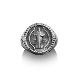 Saint Benedict Ring, Silver Saint Benedict Ring, Religious Rings, Christian Signet Ring, Silver Catholic Rings, St Benedict Ring, Men Gifts