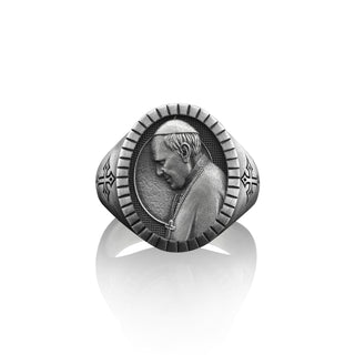 Pope francis mens signet ring with engraved cross, Christian silver signet ring for men, Vatican ring for husband