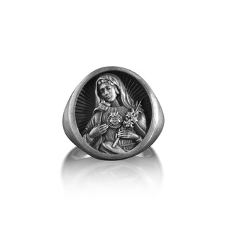 925K Sterling Silver 3D Jesus Men Ring, Engraved Jesus Christ Ring, Religious Statement Ring, Oxidized Silver Catholic Ring, Christian Ring