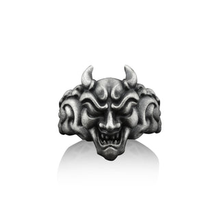 Oni Ghost Silver Ring For Mens, Samurai Assassin Demon Sterling Silver Men Ring, Demon Mask Ring, Samurai Japanese Men Jewelry, Ring For Men