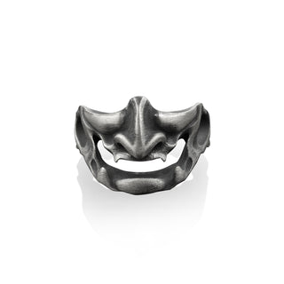 Demon Samurai Silver Minimalist Ring, Oni Mask Ring, 925 Sterling Silver Fantasy Ring, Best Friend Ring, Gothic Ring, Remembrance Gift