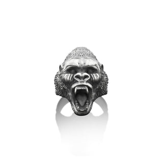Silver Wild Gorilla Man Ring, African Gorilla Men Ring, Angry Gorilla Silver Men's Ring, Oxidized Silver Jewelry, Husband Silver Gift Ring