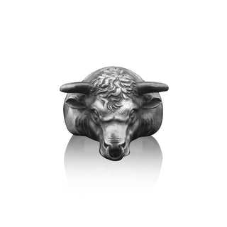 Angry Bull Silver Ring, 3D Bull Head Silver Men Jewelry, Taurus Bull Zodiac Sterling Silver Men Ring, 3D Bull Head Gift, Animal Silver Ring