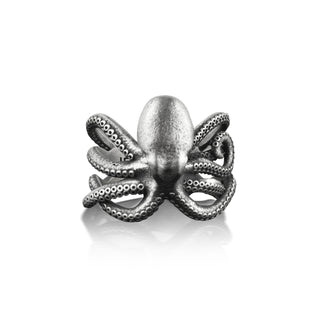 Extraordinary Octopus Men Silver Ring, Kraken Ring in Oxidized Sterling Silver, Sea Animal Ring For Boyfriend, Ocean Ring For Husband