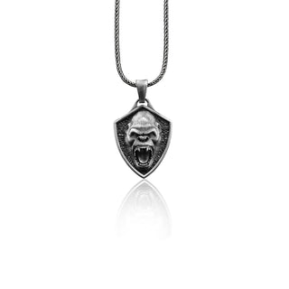 Handmade Gorilla Necklace For Men in Sterling Siler, Gorilla Ape Head Silver Men Jewelry, Gorilla Head Charm with Chain, Animal Necklace