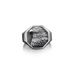 925 Silver Eagle Signet Men Ring, Handmade American Eagle Man Ring, Polished Eagle Ring, Sterling Silver Wedding Men Gift Ring, Ring For Men